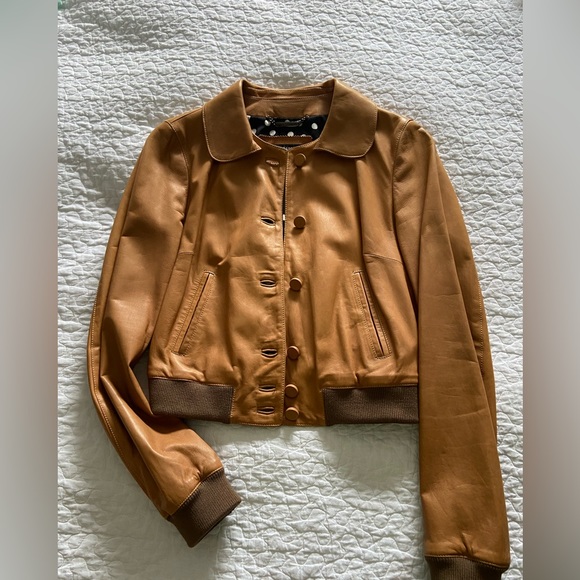 Dolce&Gabbana Tan Leather Bomber Jacket Size 40 - Picture 6 of 12